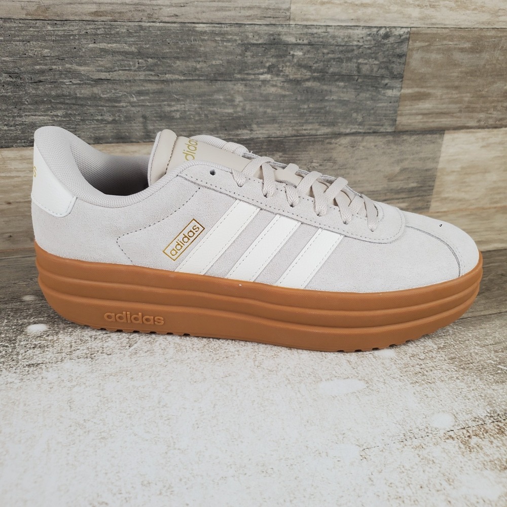 Adidas VL Court Bold Womens Shoes Sz 9.5 Comfort Beige Low Top Lace Up Sneakers